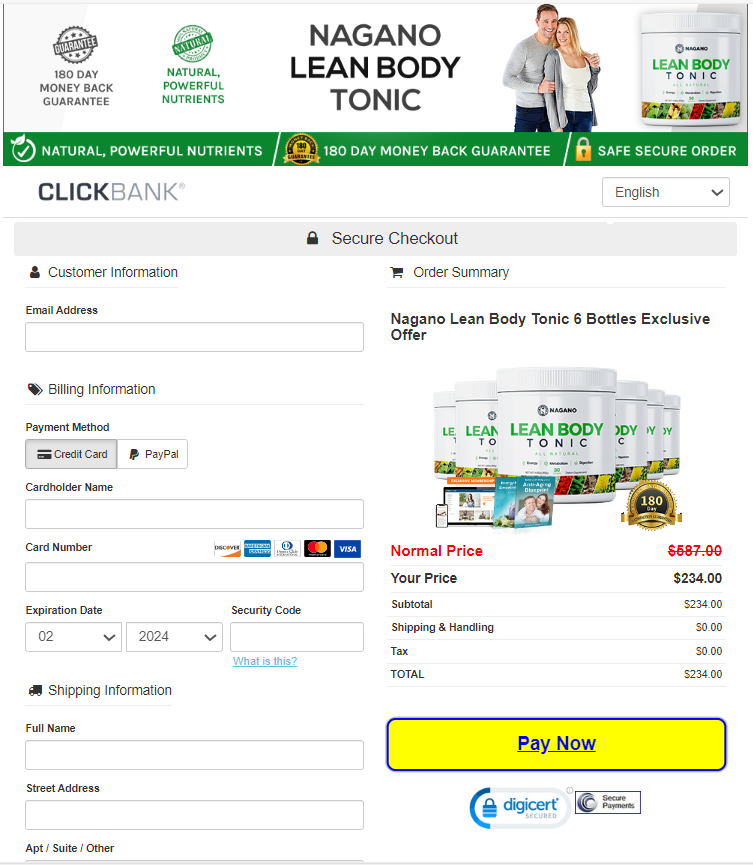 Nagano Lean Body Tonic - Order Page